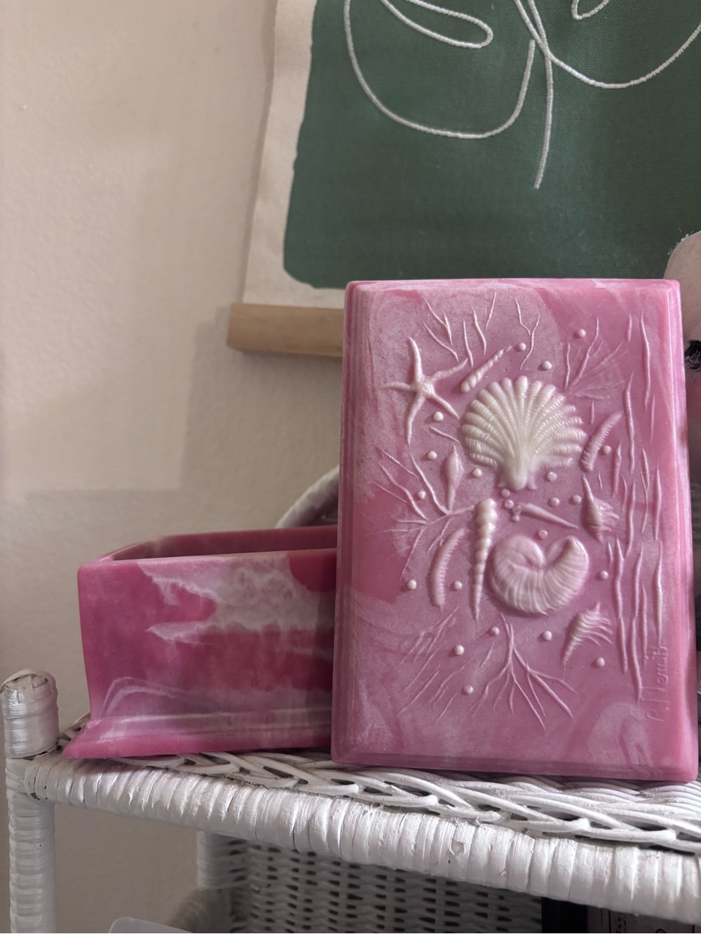 Vintage Pink Marbled Seashell Decorative stone Box